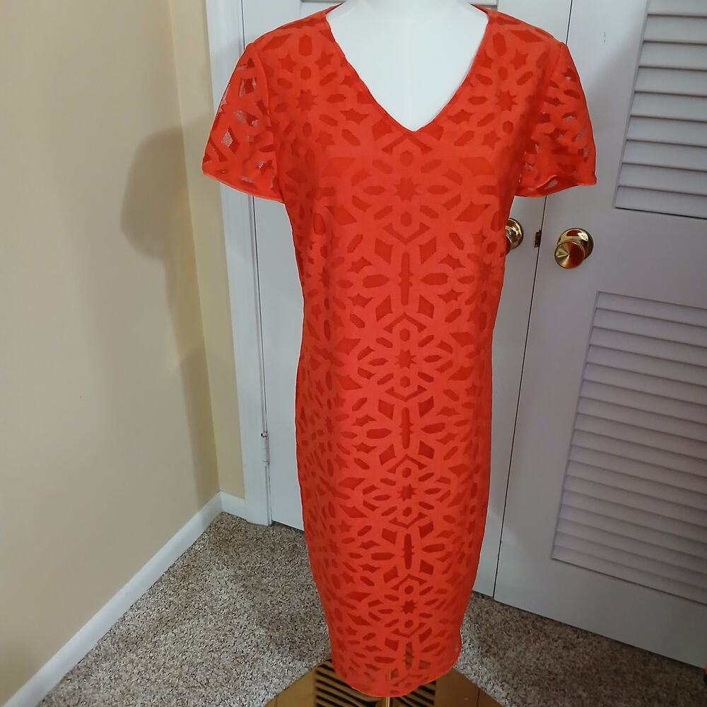 Betty Barclay Dresses 12 short-sleeve v-neck geometric-lace lined pumpkin dress